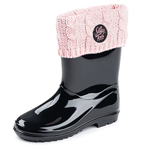 Silky Toes Kids Warm Cozy Fleece Lined Boot Liners With Cable Knit Cuff (Pink, medium)2