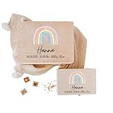 wunderwunsch - Personalisierte Erinnerungsbox Baby mit Hochwertigem UV-Farbdruck - Individuelle Baby Erinnerungsbox - Niedliche Erinnerungskiste aus Holz - Geschenk zur Geburt