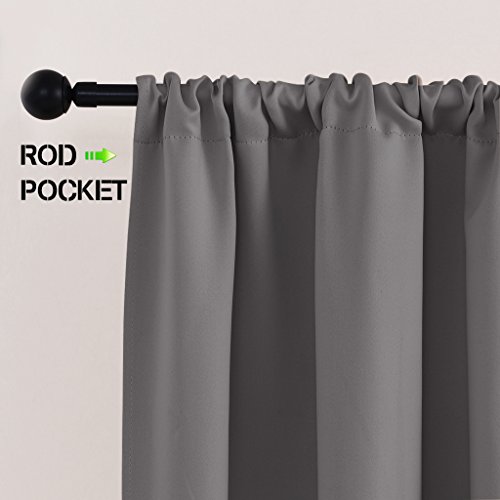 PONY DANCE Gray Curtain Tier - Rod Pocket Blackout Panels Window Treatments Small Curtains Tailored Tiers/Valances for Kitchen, W 42 x L 36 inches, Grey, 2 Pieces