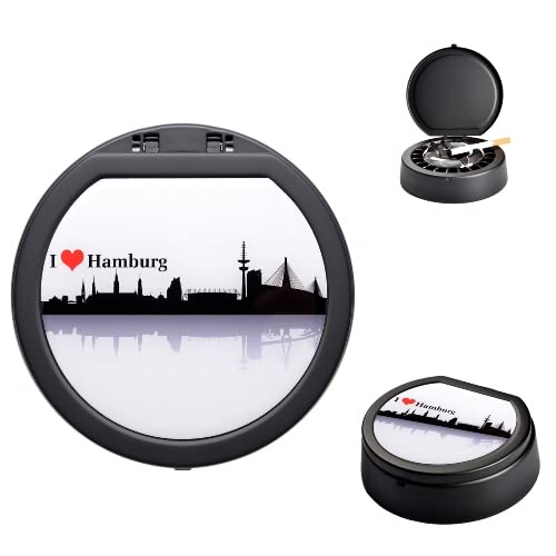 Metallascher ATOMIC I love Hamburg mit Deckel schwarz Rauchfrei Cover