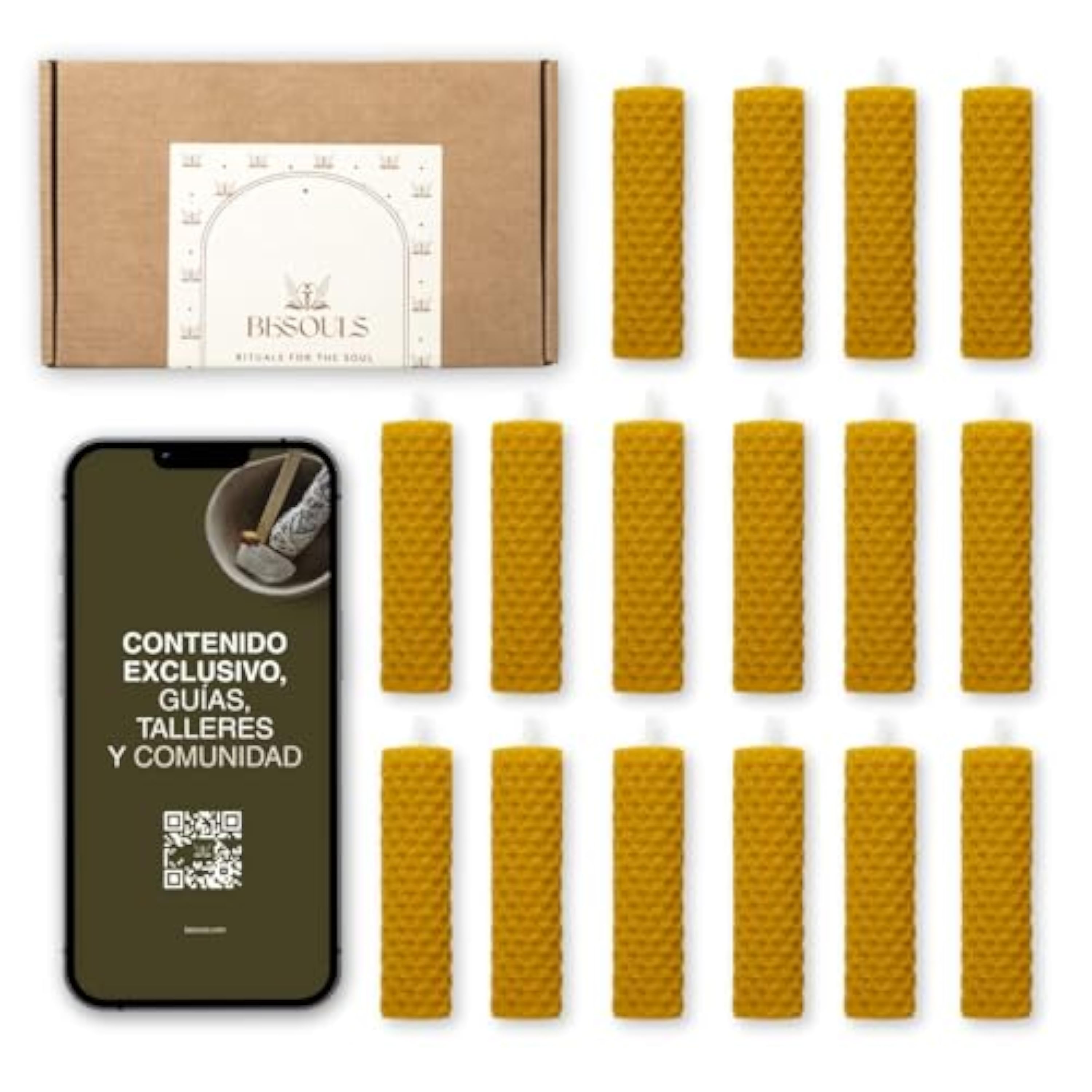 16 Velas de Miel de Abeja Ritual Mágico Buena Suerte 11/22 (2 cm de ancho). Velas Decorativas Hechas a Mano 100% Cera Abeja Natural Sin Parafina QR guia digital Detalles para Regalar (16)