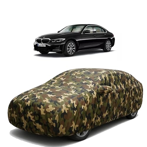 Image of Sulfar 100% Waterproof Car Body Cover for BMW 320D - Triple-Stitched Dustproof UV, Heat & Rain Protection with Mirror Pockets, Full-Bottom Elastic & Free Storage Bag - All-Weather Indoor Outdoor (Army