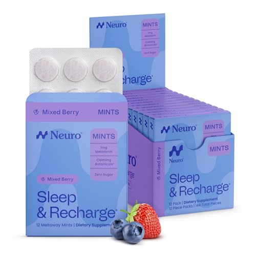 Neuro Sleep & Recharge Meltaway Mints - Sleep Aid for Adults with Melatonin 1mg Chamomile & Elderberry - Travel Essentials for Nighttime Relaxation & Healthy Rest Cycle - Mixed Berry (144 ct)