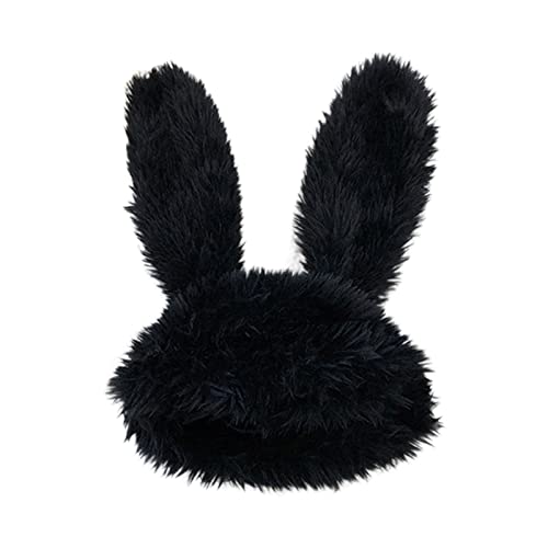 Unisex Solid Color Plush Hat Long Ear Shape Hat Warm Winter Plush Warm Skiing Supplies for Adult Teens