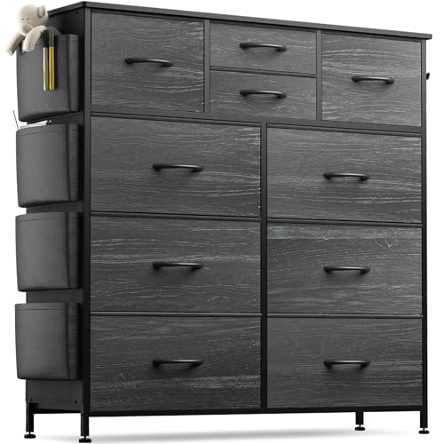 Image of Lulive Dresser for Bedroom with 10 Drawers, Chest of Drawers, Fabric Storage Tower with Side Pockets and Hooks, Organizer Unit for Living Room, Hallway, Closet
