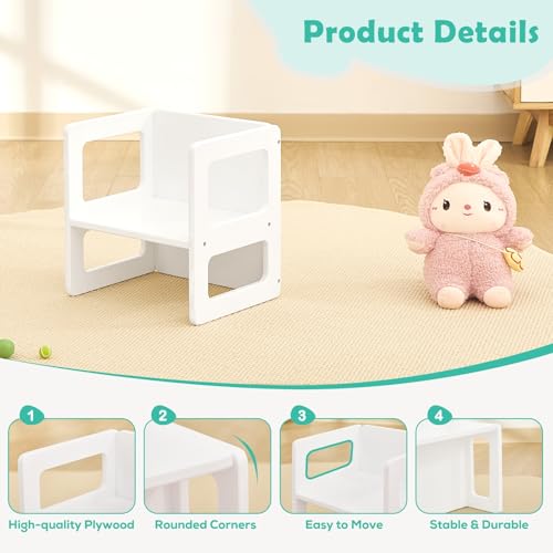 FUNLIO Höhenverstellbarer Montessori-Entwöhnungsstuhl für 1-3 Jahre, Qualitätsstuhl aus Massivholz, zum Essen/Lesen/Spielen, Montessori-Möbel mit CPC-Zertifikat - Weiß