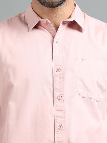 Image of Men Slim Fit Solid Spread Collar Casual Shirt