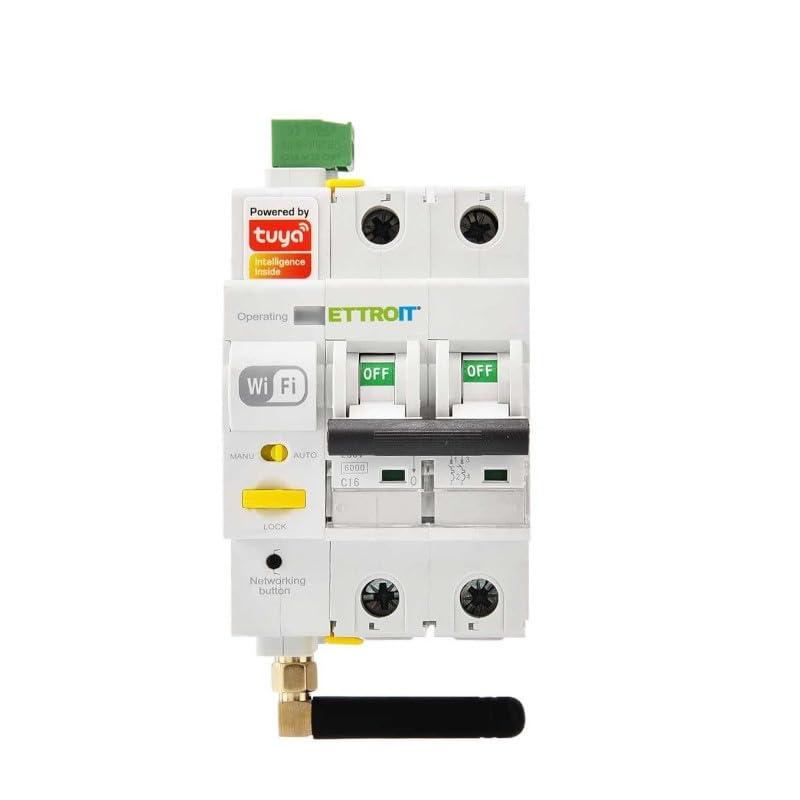 ETTROIT INTERRUTTORE MAGNETOTERMICO SMART WIFI 2P 16A RIARMO AUTOMATICO APP TUYA OCCUPA 3 MODULI DIN