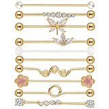 Clofiak 10Pcs 14G Industrial Piercing Jewelry, Surgical Steel Industrial Barbells Kit, Golden Helix Piercing Earrings Set For Women Men