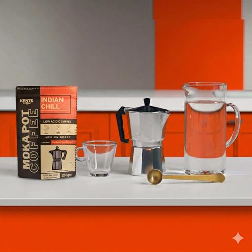 Image of Kents Coffee Indian Chill - Medium Roast | LOW ACIDIC COFFEE | FOR MOKA POT, DRIP MACHINE, AEROPRESS, SOUTH INDIAN FILTER | Medium Fine Grind | 100% Arabica Coffee | Earthy, Dark Chocolate Notes | Chikmagalur Single Estate | Washed Arabica Beans | 200gm