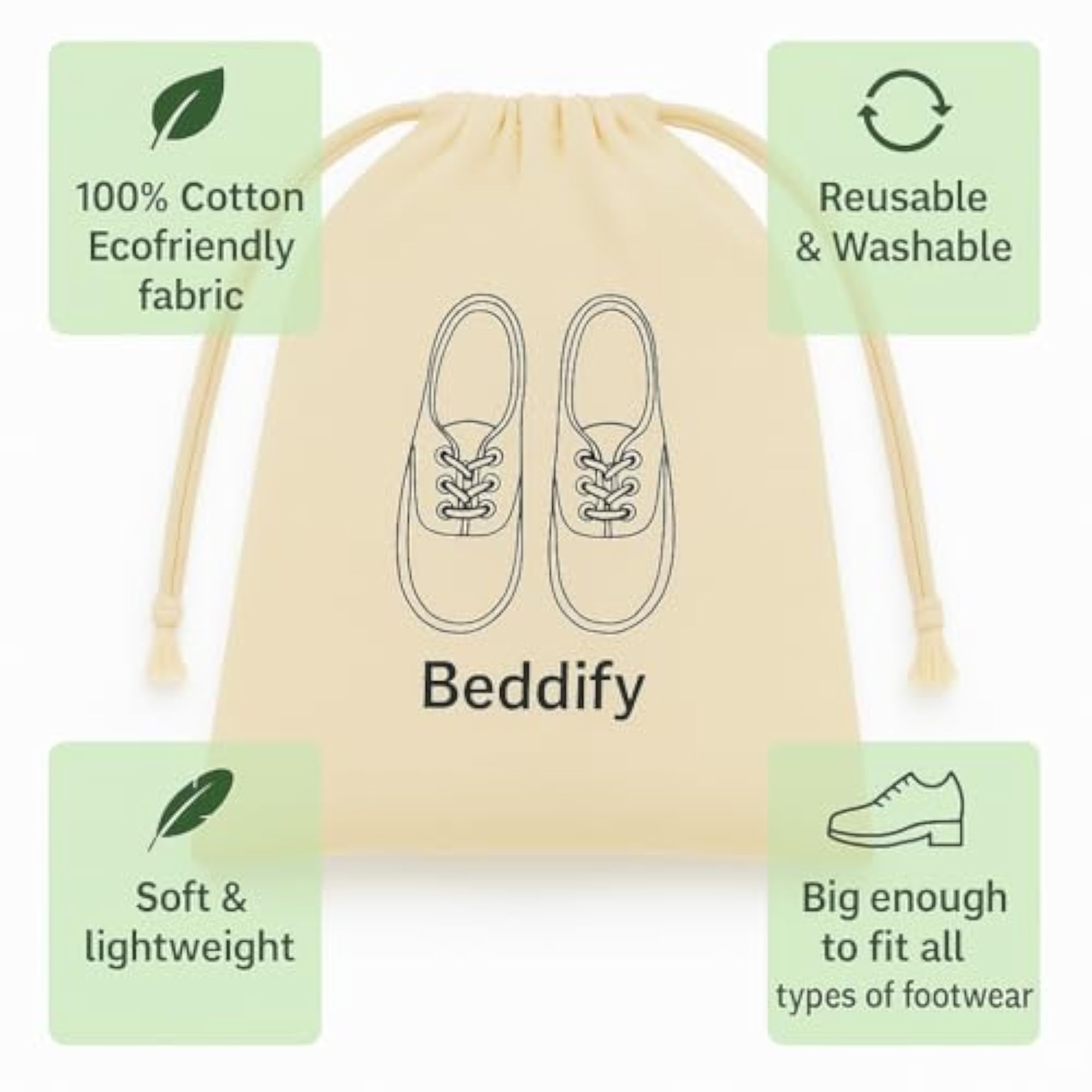 Pack of 6 Cotton Travel Shoe Covers, Large Pouch