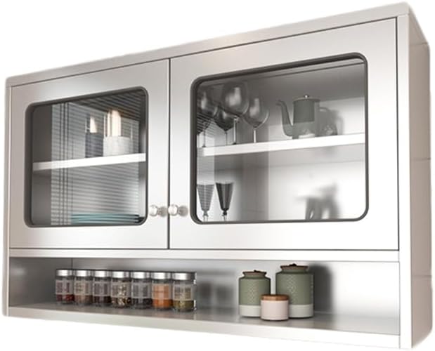 Wall Cabinet with Doors and Shelves, Kitchen Wall Cabinets Storage with Adjustable Shelves, Wall Mount Cabinets for Kitchen, Bathroom, Garage, Silver,A-1