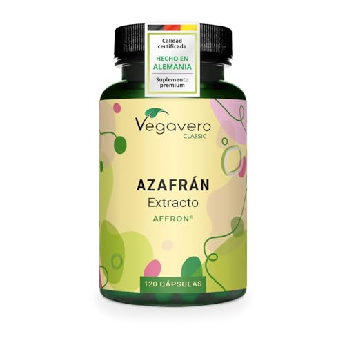 Saffron Español Vegavero | 30 mg | 3,5% Safranal + Crocin | Azafrán Premium Affron | SIN ADITIVOS | 120 Cápsulas | Análisis En Laboratorio