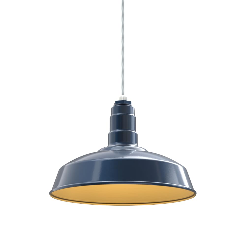 4ft White Cord Barn Light Pendant 16" Dome | Garage | Gray Blue/Brass