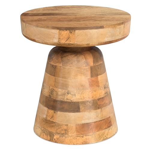 Image of SIMPLIHOME Robbie Accent Table - 16 inch Wide Solid Mango Wood End Table in Natural, Boho Contemporary Rustic Side Table for Living Room or Bedroom with Multipurpose Function, Assembled