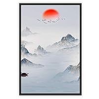 Framed Canvas Wall Art Abstract Sunrise and Sunset Canvas Prints Home Artwork Decoration for Living Room,Bedroom - 16x24 inches