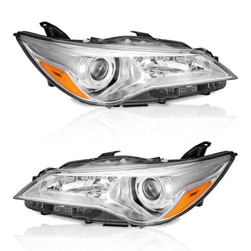 WEELMOTO Headlights for 2015-2017 Toyota Camry Models Only [4-Door Sedan] Factory Headlight Models Only Chrome Housing Amber Reflector Left+Right