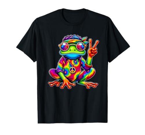 Hippie Tie-Dye Frog, 70s Party & 60s Costume, Peace Sign T-Shirt
