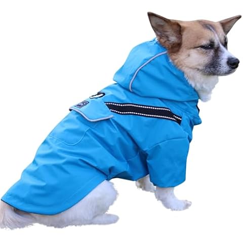 JoyDaog Premium Dog Raincoat with Hood for Medium Dogs,Outdoor Sports Waterproof Doggie Rain Jacket,Puppy Raincoat with Pockets,Blue L Cover