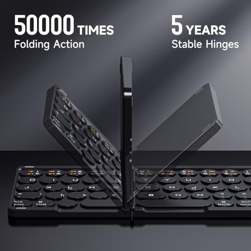 Arsandyn Folding Bluetooth Keyboard with Touchpad,Portable Ultra Slim Full Size Wireless Foldable Travel Keyboard, Compatible with iOS Android Windows,Black - 3