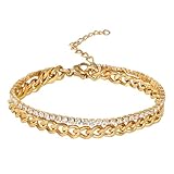 MILAKOO Kettenglied Armband Elegante Weihnachtsgeschenke Doppellagiges Edelstahl Gold Armband für Frauen