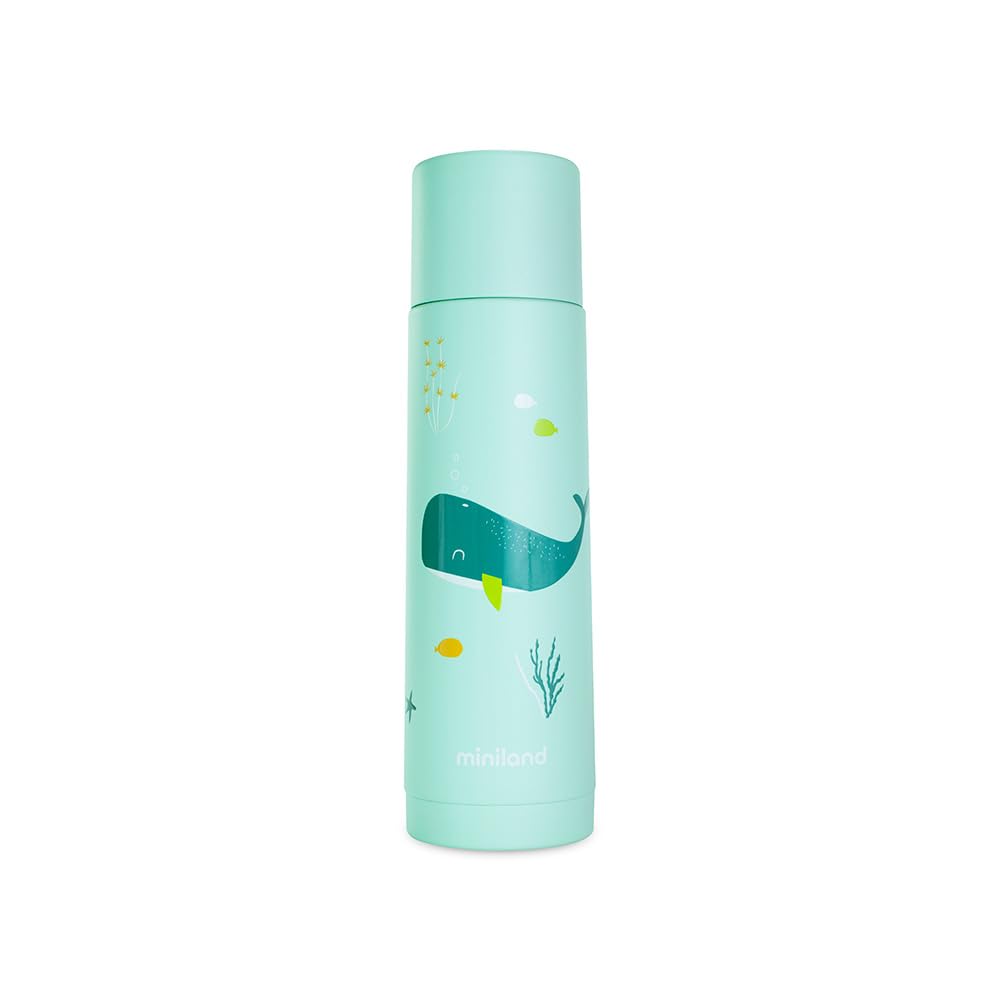 Miniland Thermo Water Bottle 500ml, Stainless Steel Baby Thermos for Liquids, Thermos Flask, Keeps Hot and Cold for Over 12 Hours, Airtight Seal and Anti-Drip System | Whaley