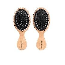 2Pcs Hair Brush Mini Boar Bristle Hairbrush for Thick Curly Thin Long Short Wet or Dry Hair Detangle Massage Add Shine, Pocket Travel Small Paddle Hair Brush for Men Women Kids