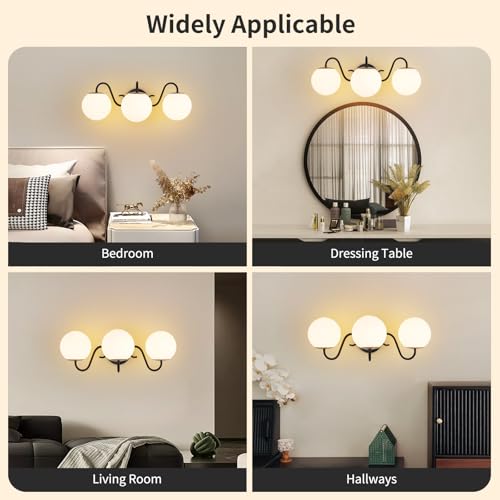 Image of Vintage Matte Black Bathroom Vanity Light Fixtures Over Mirror 3 Lights