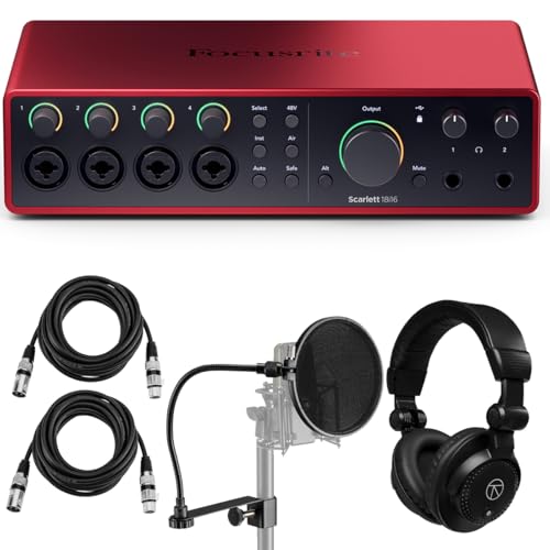 Focusrite Scarlett 18i16 ��4���� USB�I�[�f�B�I�C���^�[�t�F�[�X �\�t�g�E�F�A�X�C�[�g�t���ATAPH100���j�^�[�w�b�h�t�H���A�|�b�v�t�B���^�[�A15�t�B�[�gXLR�I�X-���X�P�[�u��2�{�Z�b�g