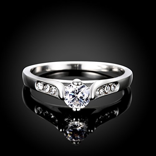 [Eternity Love] Women's Pretty 18K White Gold Plated Solitaire CZ Stone Engagement Rings Best Promise Rings for Her Anniversary Crystal Wedding Bands Collection Jewelry Rings3
