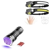 Lepro Bundle - Black Light Flashlight, Small UV Lights with 21 LEDs, 395nm, Ultraviolet Light Detector & LED Headlamp Rechargeable - Super Bright Head lamp with Motion Sensor 2 Packs
