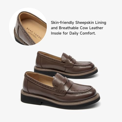 Image of BEAU TODAY Womens Leather Penny Loafers, Slip On Loafer Flats