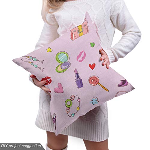 Ambesonne-Cartoon-Fabric-by-The-Yard-Girls-Illustration-with-Fashion-Accessories-and-Makeup-Lollipop-Flower-Print-Decorative-Fabric-for-Upholstery-and-Home-Accents-1-Yard-Pink-Purple