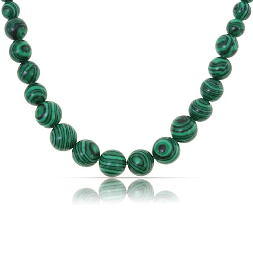 Made by Nami Bunte Perlenkette Damen aus echten Steinen mit Schlangenmaserung Boho Schmuck 40 + 5 cm Länge (Grün)