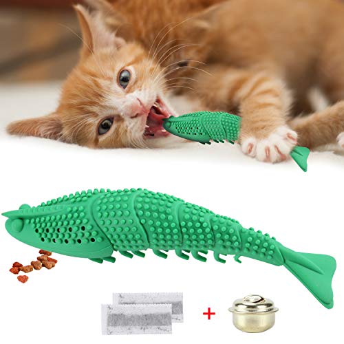 GEEPET Cat Toothbrush Catnip Toy Dental Care Refillable Catnip Interactive Playing Feeding Toy with Bell for Kitten Kitty Cats Teeth Cleaning