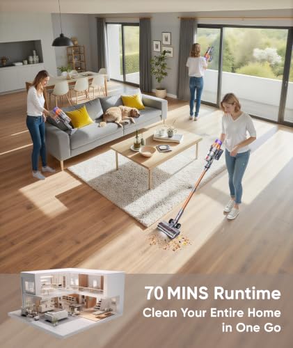Image of Cordless Vacuum Cleaner, 650W 55KPA 70Mins Cordless Stick Vacuum Cleaner with Self-Standing, Touch Screen, Anti-tangle Vacuum Cordless, Vacuum Cleaners for Home,Carpets,Hardwood,Pet Hair(X7A Pro)
