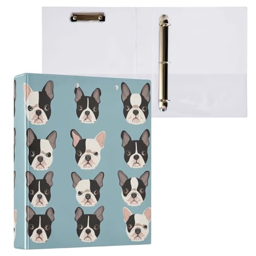 Classeur 3 anneaux Boston Terrier bleu qui égaye votre rangement