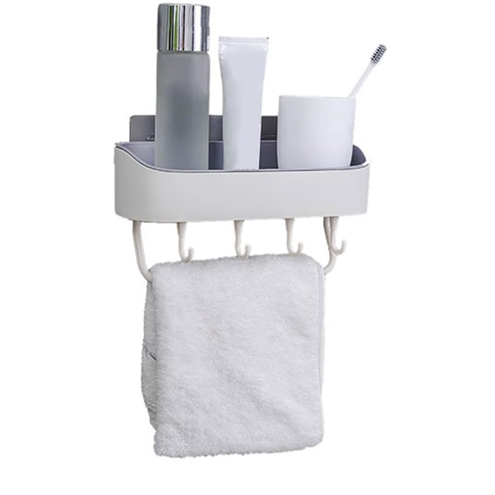 TopHomer Shower Caddy Shelf Organizer Rack No Drilling Bathroom Shelves Basket with 4 Hooks Home Farmhouse Wall Inside