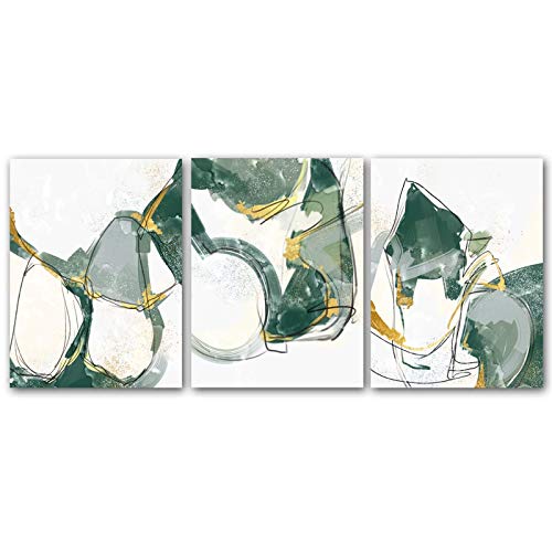 Toile Peinture Vert Or Abstraite 70x100cm : Affiche Salon Moderne Sans Cadre 3 Papiers Décoratifs