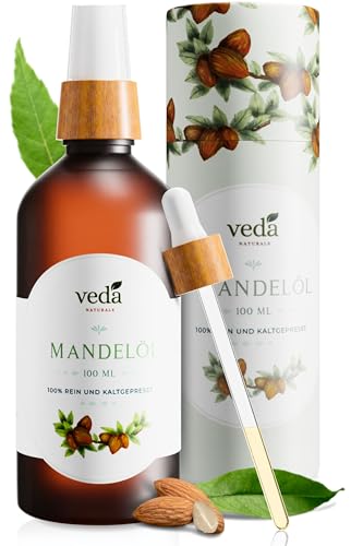 Veda Naturals® Mandelöl (100 ml) | frei von Farb- und Konservierungsstoffen | für Gesicht und Körper | für Massage | für Haarpflege und Kopfhaut | Basisöl unter Makeup | Anti Aging | vegan