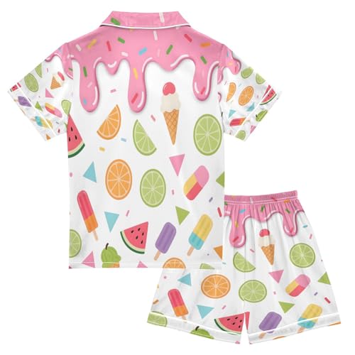ALAZA Ice Cream Watermelon Lemon Satin Pajamas Set Short Sleeve Button Down Sleepwear Summer Pjs 2 Piece2