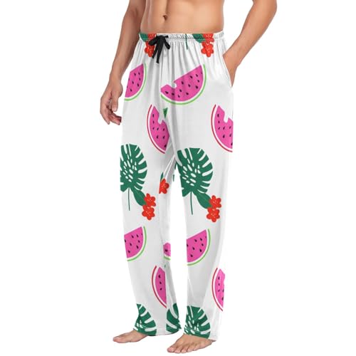 Men's Pajama Pants Tropical Flamingos Watermelon Sleep Pajama Lounge Pant with Pockets, Elastic Waistband4
