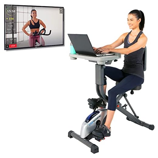 EXERPEUTIC EXERWORK 2000i Bluetooth Folding Exercise Desk Bike with 24 Workout Programs and Free App