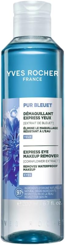 Yves Rocher Pur Bleuet dwufazowy płyn do demakijażu oczu oil-water z organicznym bławatkiem – Skutecznie usuwa makijaż wodoodporny i koi skórę – Delikatny dla wrażliwych oczu – 200 ml