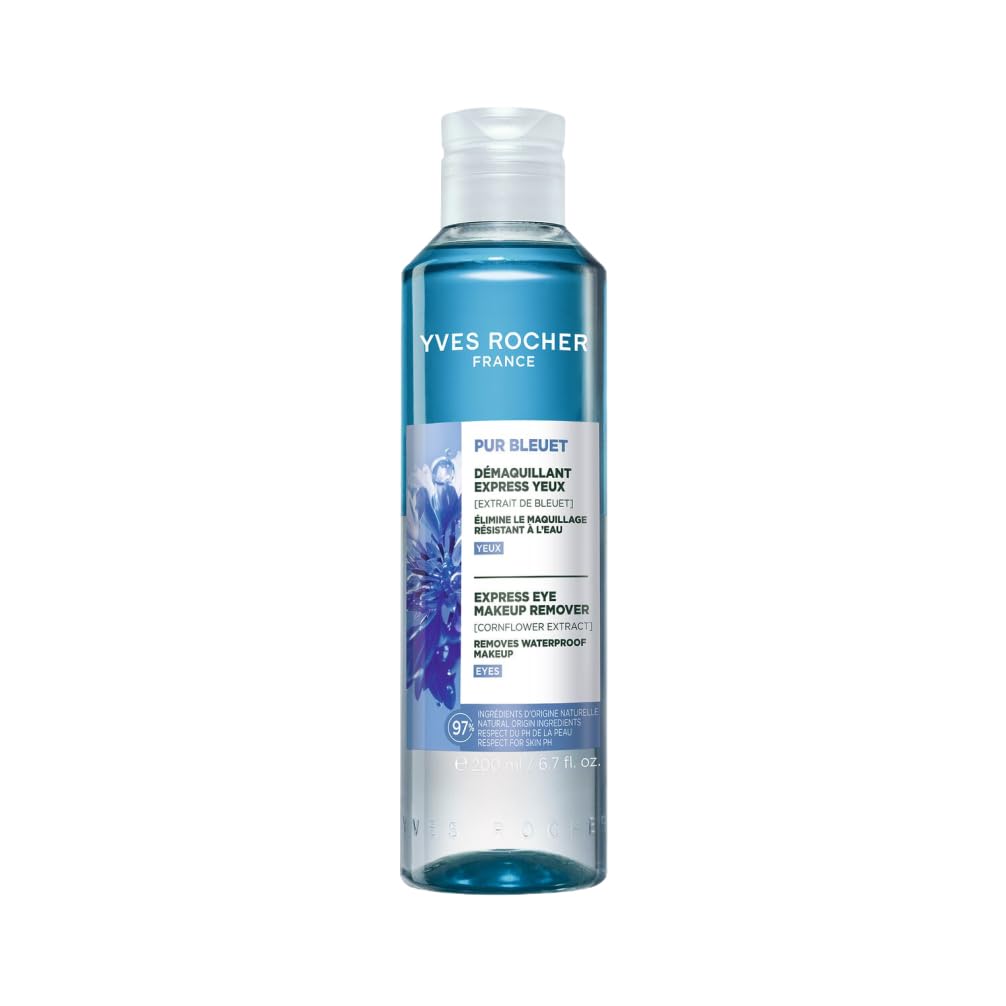 Yves Rocher Pur Bleuet dwufazowy płyn do demakijażu oczu oil-water z organicznym bławatkiem – Skutecznie usuwa makijaż wodoodporny i koi skórę – Delikatny dla wrażliwych oczu – 200 ml