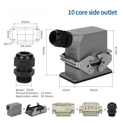 Conector rectangular industrial HDC HE 10 con acceso de tornillo engarzado 500V 4