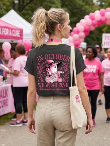 Eatbook Breast Cancer Awareness Shirt for Women Pink Halloween Ghost Tops - image 3