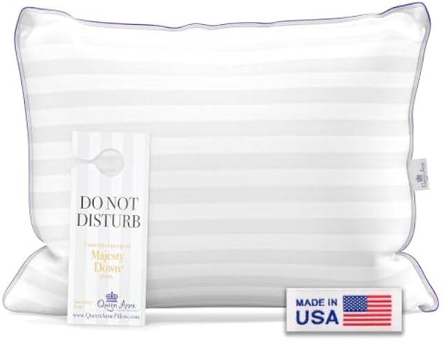 Queen Anne Hotel Pillows Queen Size Bed Pillow for Sleeping – Luxury Down Alternative for Side & Back Sleepers, Soft Support, Cooling, Hypoallergenic, Made in USA