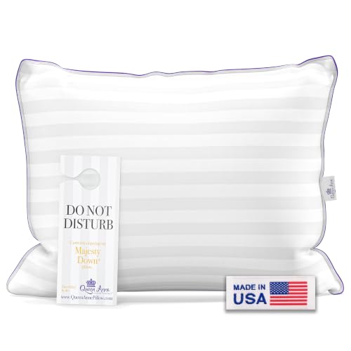 Queen Anne Hotel Pillows Standard Size Bed Pillow for Sleeping – Adjustable Luxury Down Alternative for Side & Back Sleepers, Firm Support, Cooling, Hypoallergenic, Made in USA