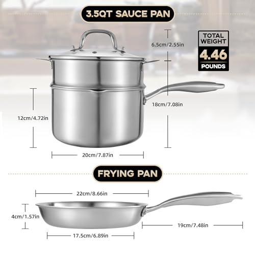 Leetaltree Conjunto de Panelas de Aço Inoxidável de 3 Camadas- Panela de 3,5 Litros com Cesto para C